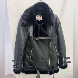 Walter Baker Black 100% lamb leather faux shearling winter coat